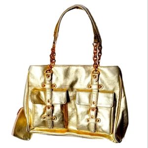 DIVA COLLECTION | GOLD Metallic Double Pocket Gold-Chains Bag Satchel